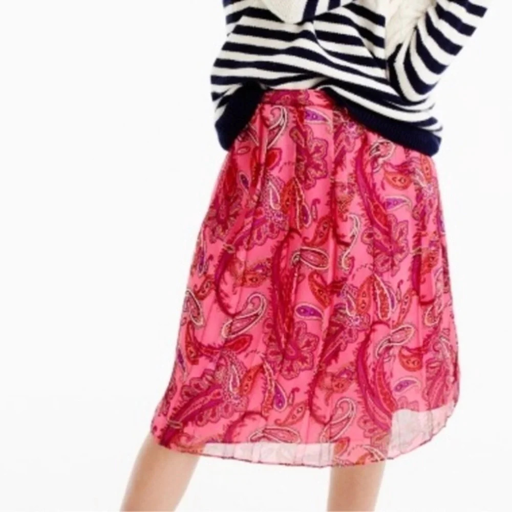 J. Crew | 100% Silk Pink Paisley Chiffon Skirt Size 4 Small S A-Line